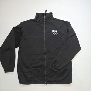 Vintage USA Olympic Committee Men Black Full Zip Up Jacket  XL Made In USA White